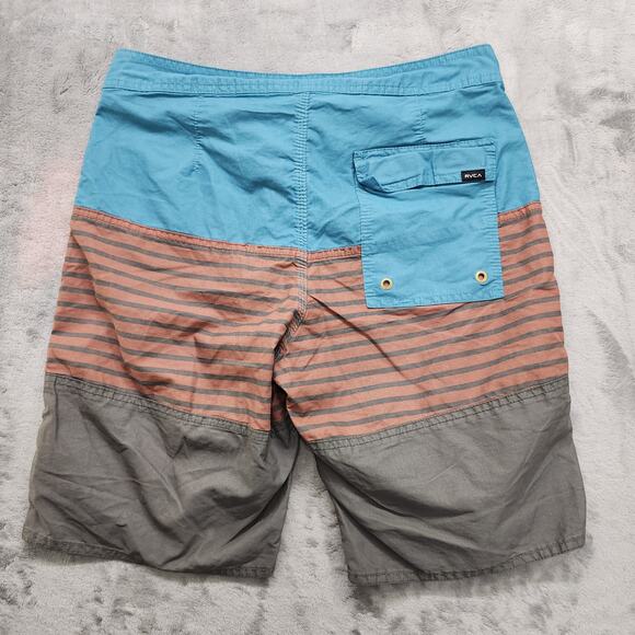 RVCA Board Shorts Mens 31 Blue Orange Gray Striped Vintage Brushed Tie Front - Picture 3 of 14